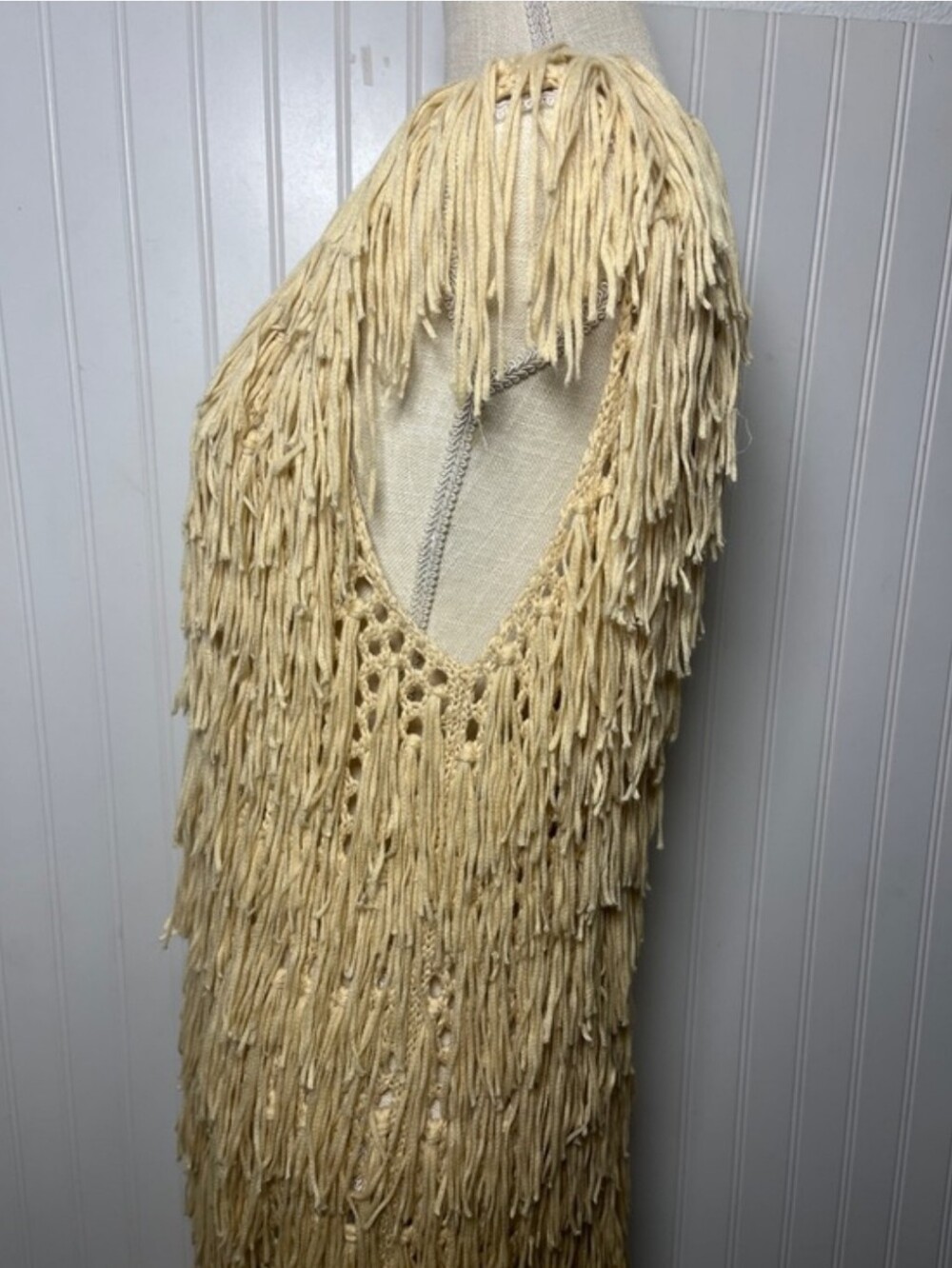 PPLA Flounder Fringe Vest Knit Boho Sleeveless Duster in Cream Size Medium - Picture 5 of 14